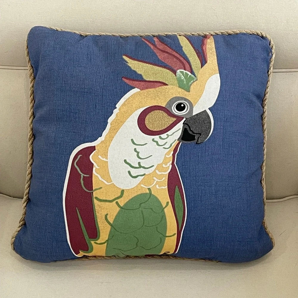Parrot Bird Indoor/Outdoor Throw Pillows Square Rope Edge Allen + Roth Set 2